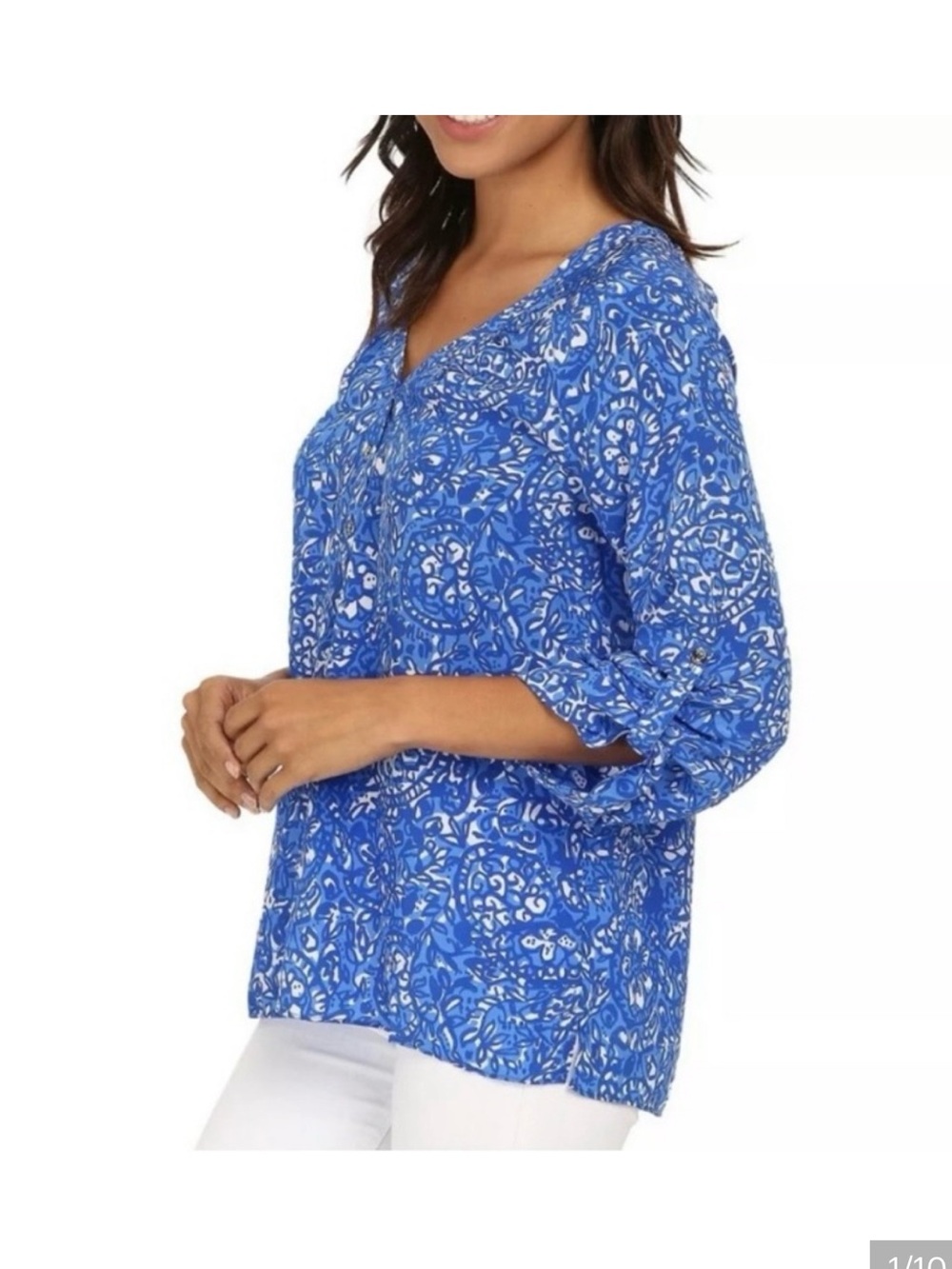 Lilly Pulitzer 100% Silk Top Size Large Bay Blue Give ‘em Shell